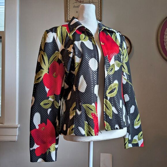 Vintage 90s Y2K Mesmerize Sequin Jacket Floral Blazer Whimsigoth Size Small - Picture 4 of 11